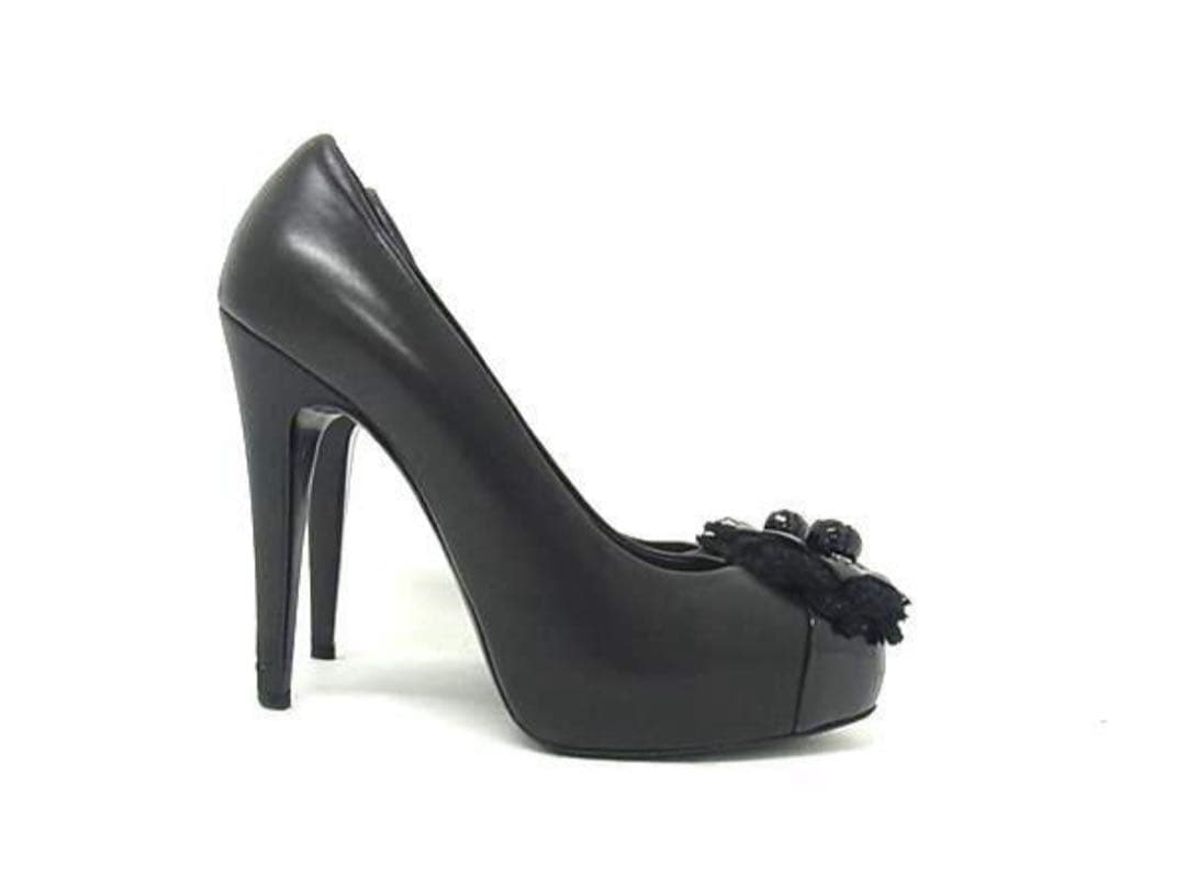 CHANELココマーク レザー ヒール サイズ 36 1/2 (約23cm)