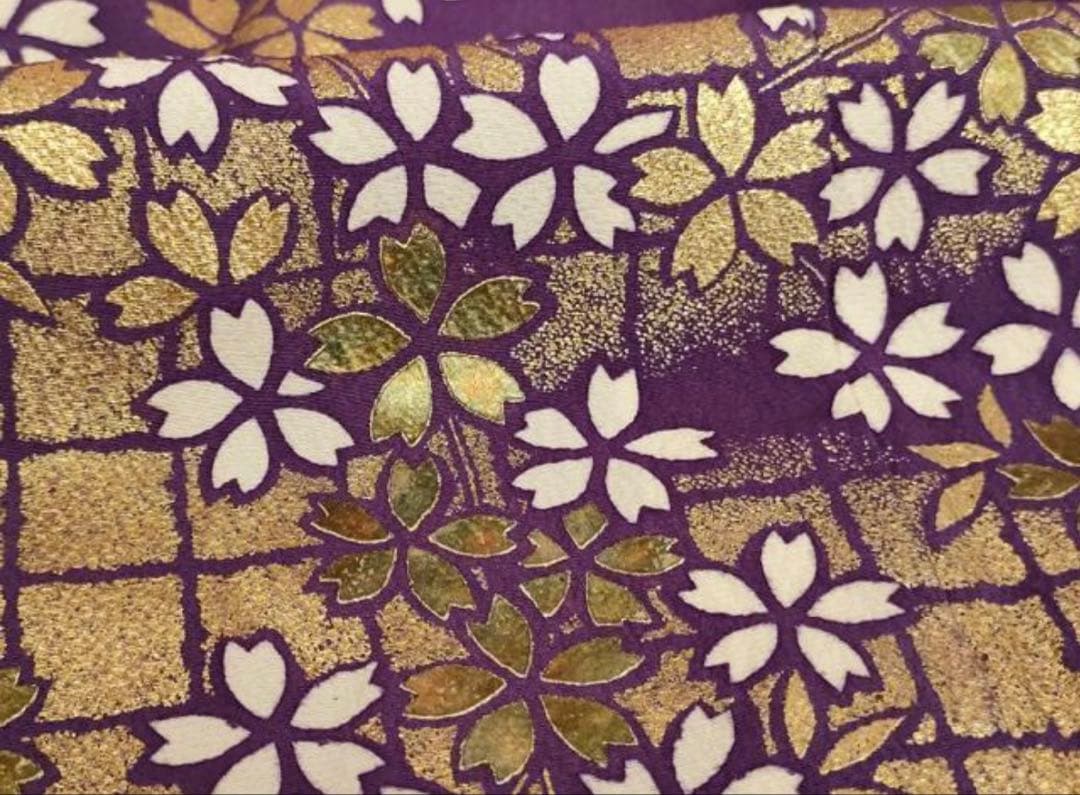 振袖 フルセット6点サイズM〜Ｌ流水舞桜文　金彩　正絹