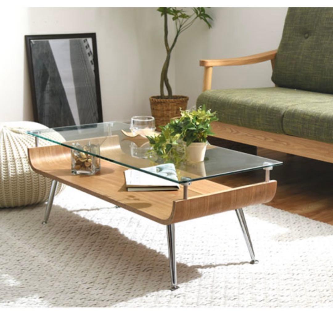 【新品未使用】ローテーブル　ガラス天板（オーク）