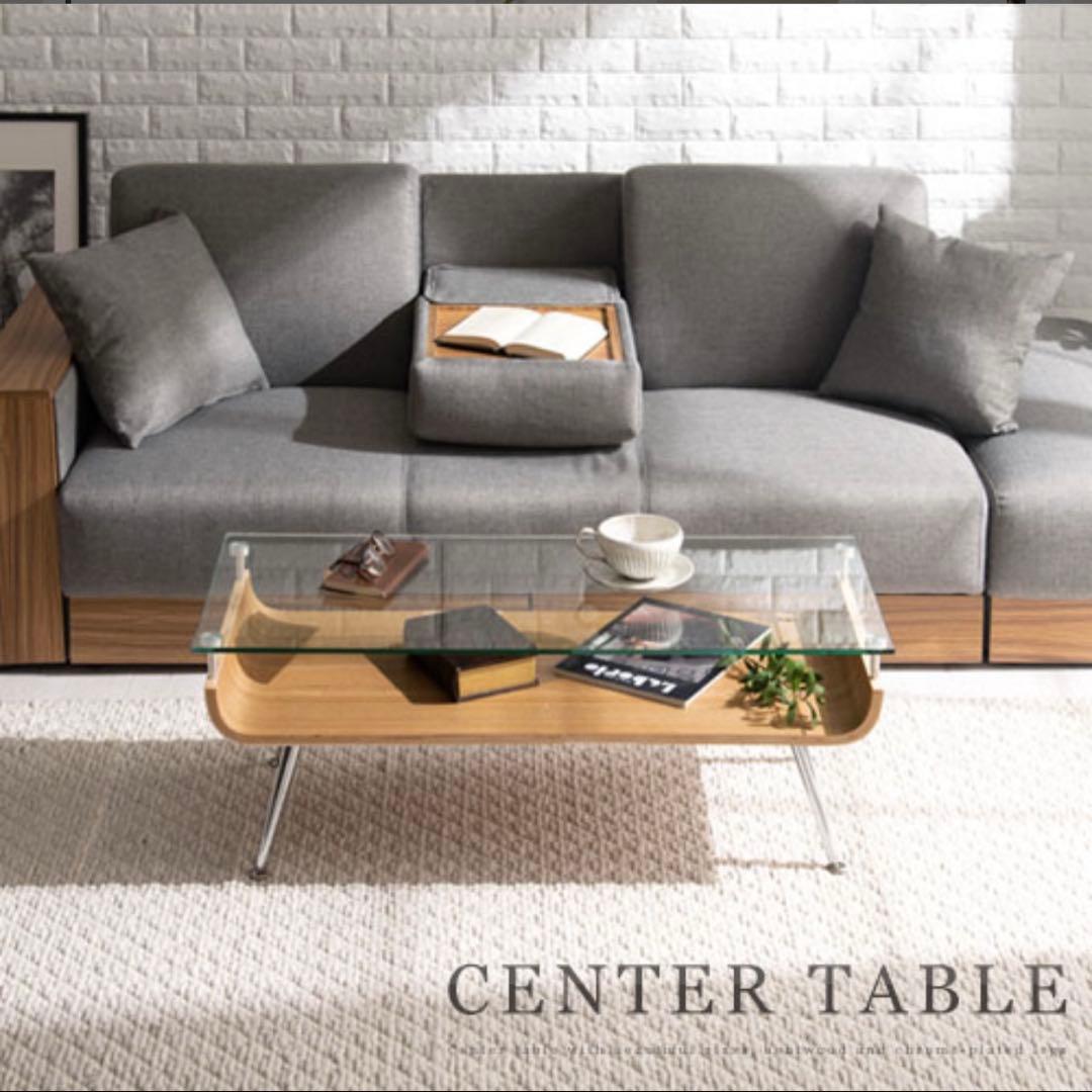 【新品未使用】ローテーブル　ガラス天板（オーク）