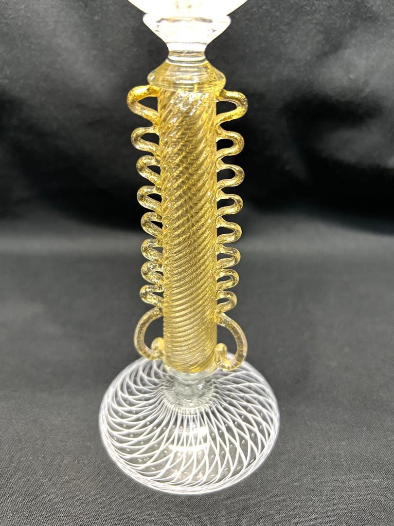 ベネチアングラスSeguso製ホワイト網目模様グラス　ヴィンテージ未使用品