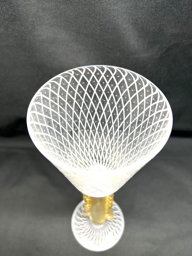 ベネチアングラスSeguso製ホワイト網目模様グラス　ヴィンテージ未使用品