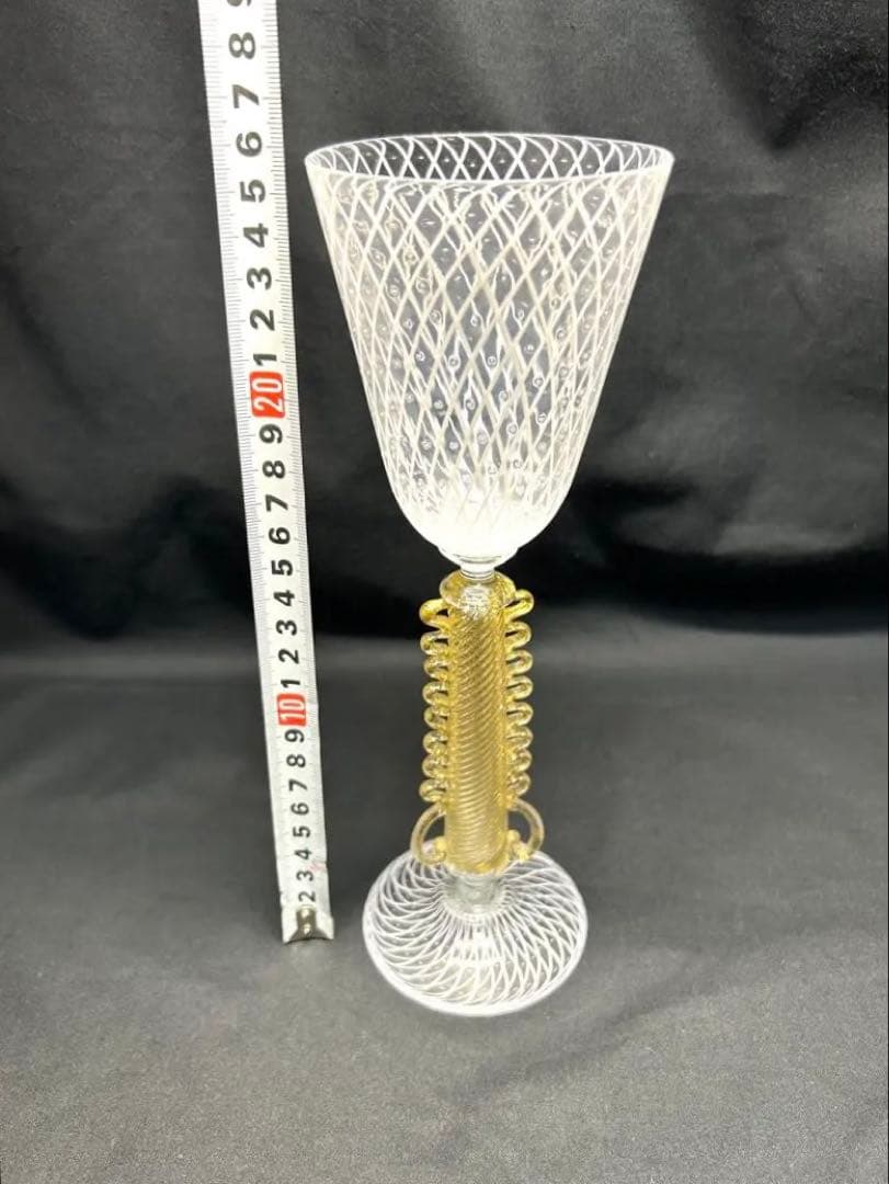 ベネチアングラスSeguso製ホワイト網目模様グラス　ヴィンテージ未使用品
