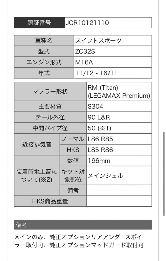 【送料込み価格】スイフトスポーツ　zc32s HKS マフラー