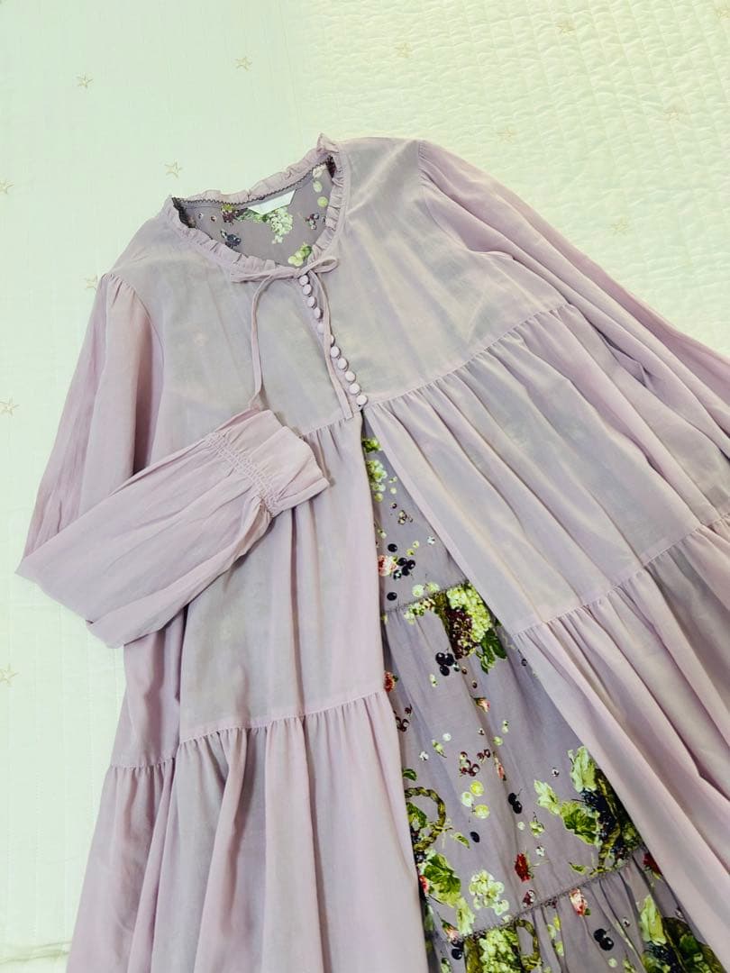 ピンクハウス　ワンピース　ダブリエ　長袖　紫　シアー