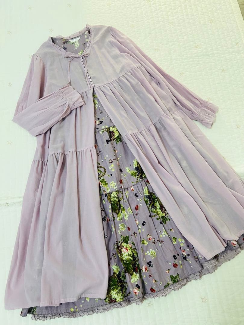 ピンクハウス　ワンピース　ダブリエ　長袖　紫　シアー