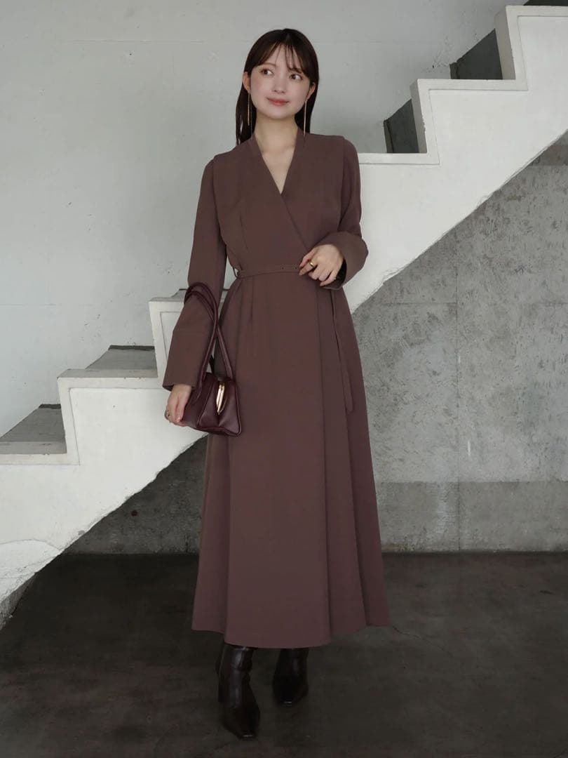 anuans ダブルサテンクラシカルワンピース