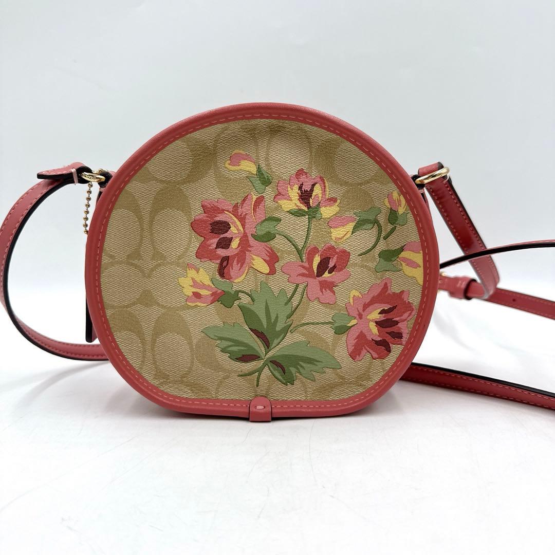 【極美品】coach コーチ ショルダーバッグ 丸型 花柄 ピンク PVC
