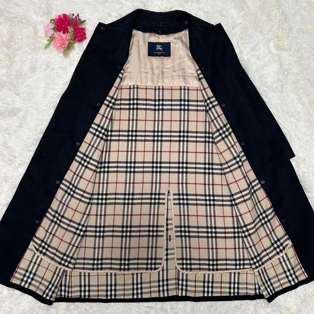 【美品/LL】バーバリー ロンドン ステンカラーコート ライナー付き 黒 ノバ