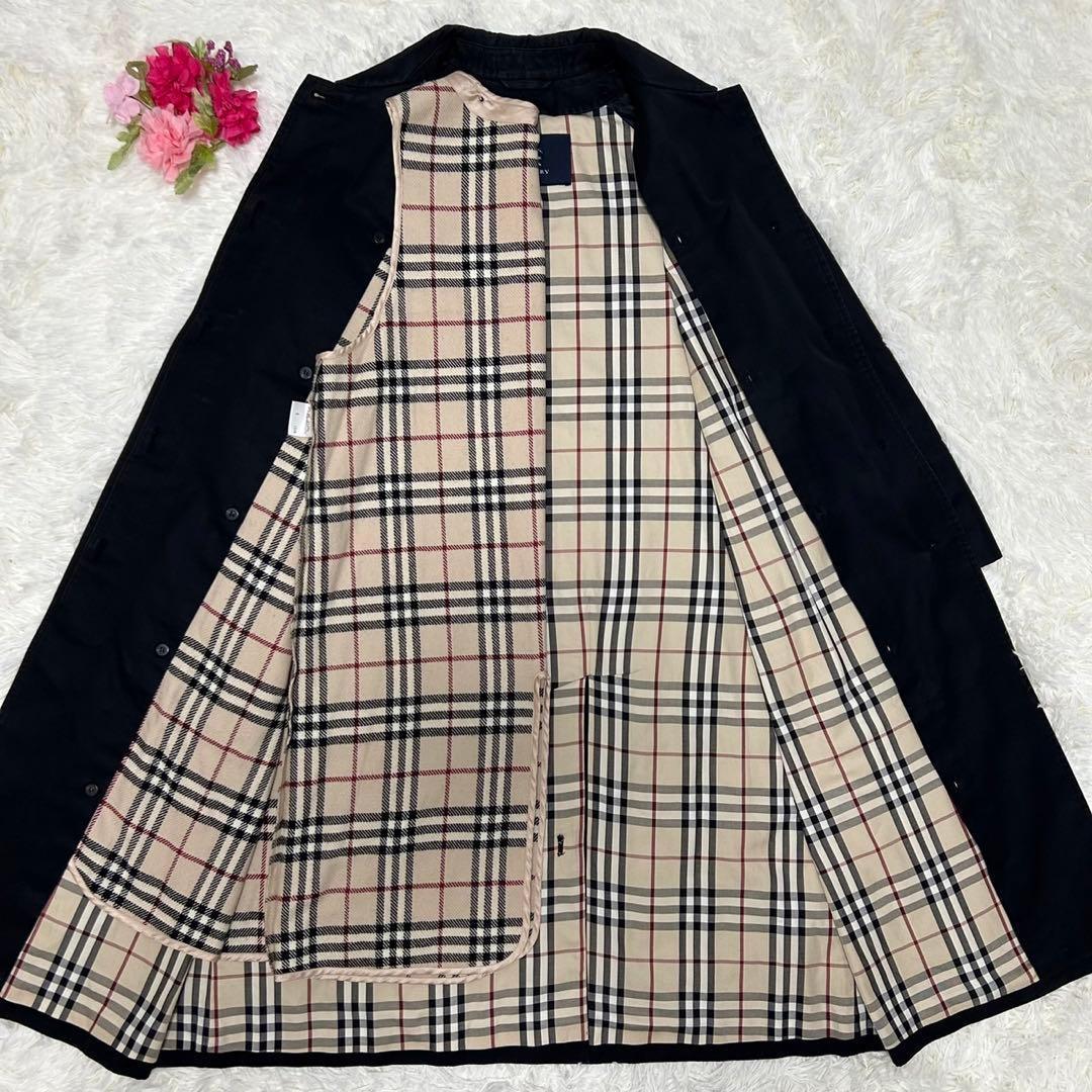 【美品/LL】バーバリー ロンドン ステンカラーコート ライナー付き 黒 ノバ