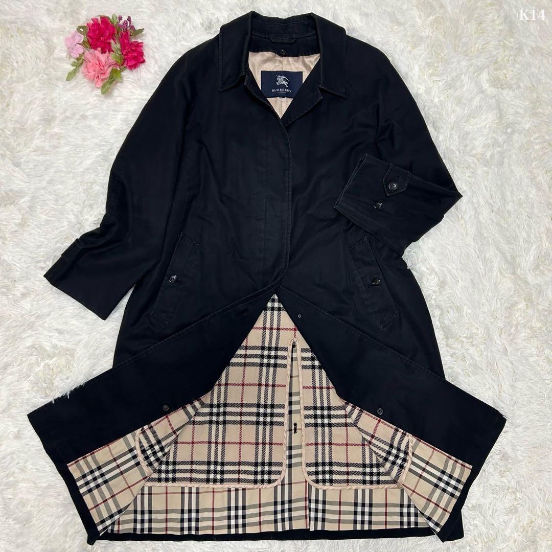 【美品/LL】バーバリー ロンドン ステンカラーコート ライナー付き 黒 ノバ