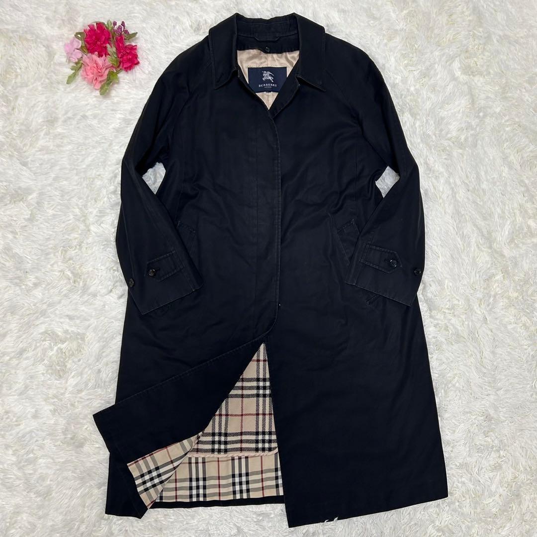 【美品/LL】バーバリー ロンドン ステンカラーコート ライナー付き 黒 ノバ