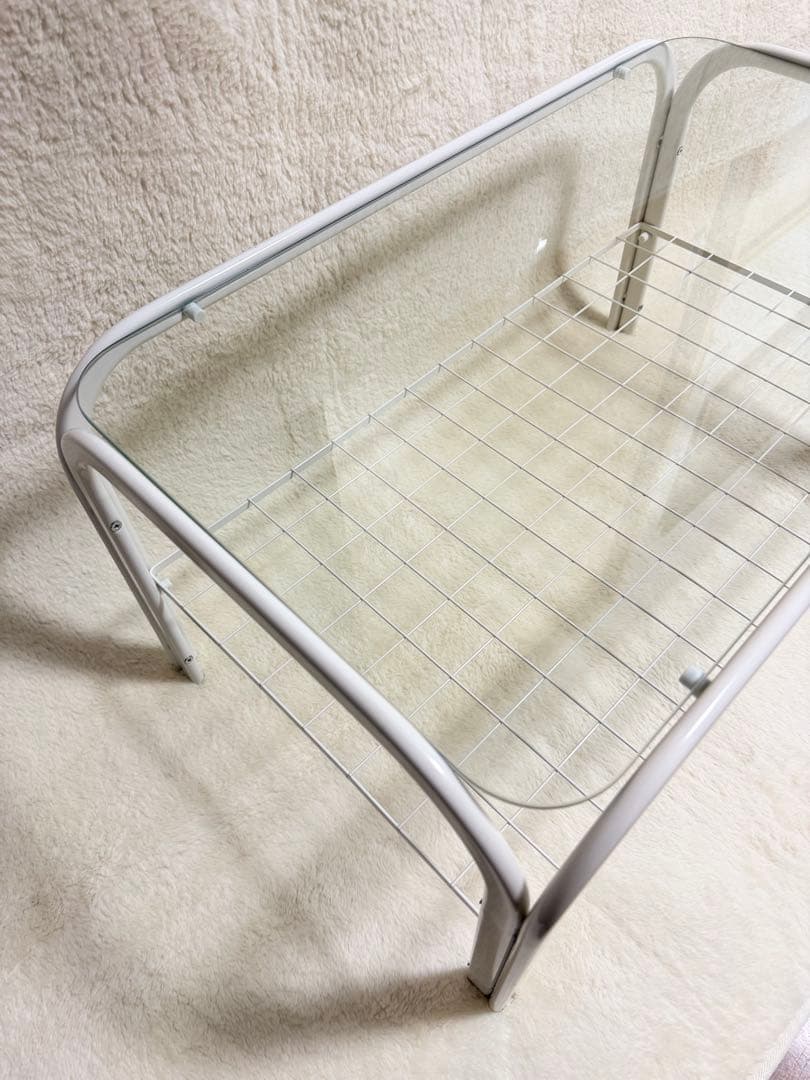 美品 アイアンフレーム 白 ローテーブル ガラス天板 昭和レトロ モダン