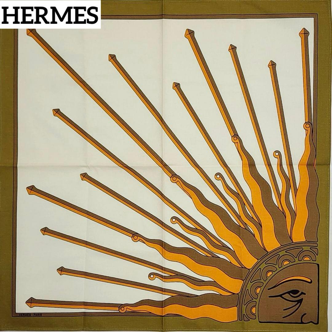 極美品 ★HERMES★ エルメス ランチョンマット 太陽 コットン グリーン
