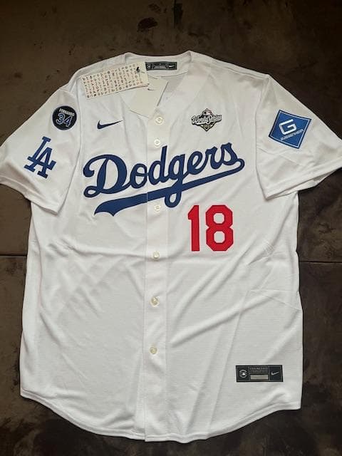 山本由伸WS優勝/MVP記念レプリカWS/34パッチ付ジャージL/US限定品