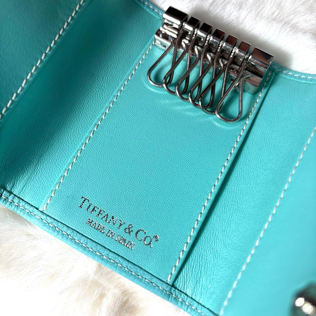 ✨美品✨ティファニー　TIFFANY＆CO　キーケース　レザー　ブルー　シボ革