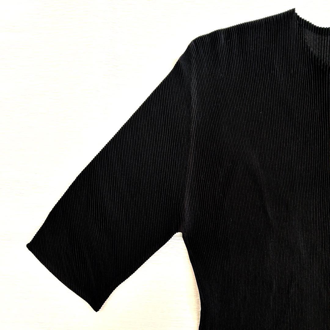 プリーツプリーズ 黒 5分袖トップス