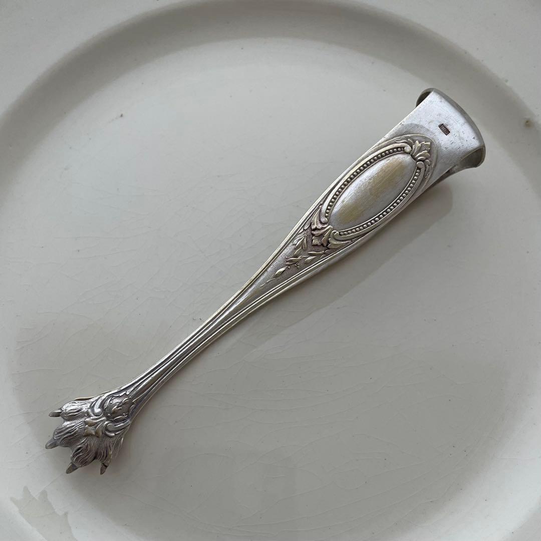 [フランス アンティーク]獣手シルバーシュガートング刻印ありe