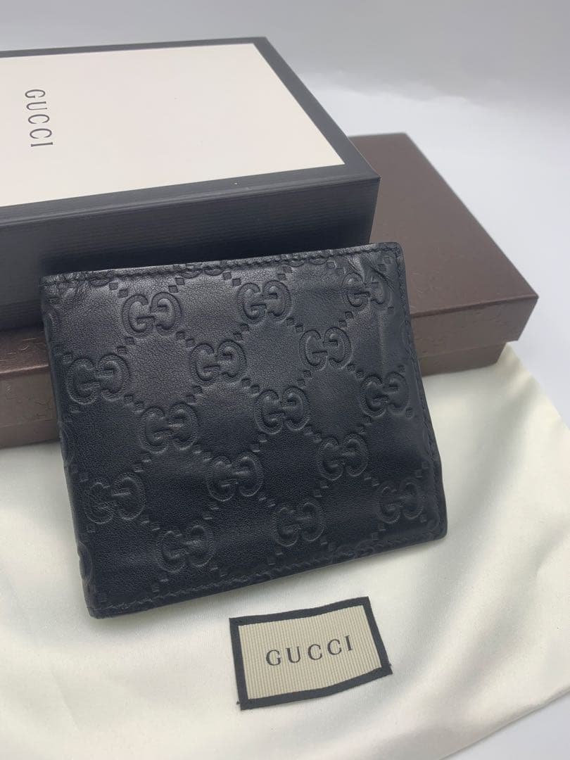 人気　グッチ　折り財布　GGシマ　レザー　ブラック　フラップ　GG柄 P55
