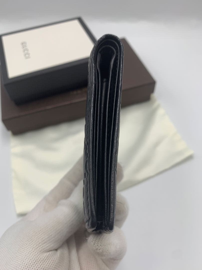 人気　グッチ　折り財布　GGシマ　レザー　ブラック　フラップ　GG柄 P55