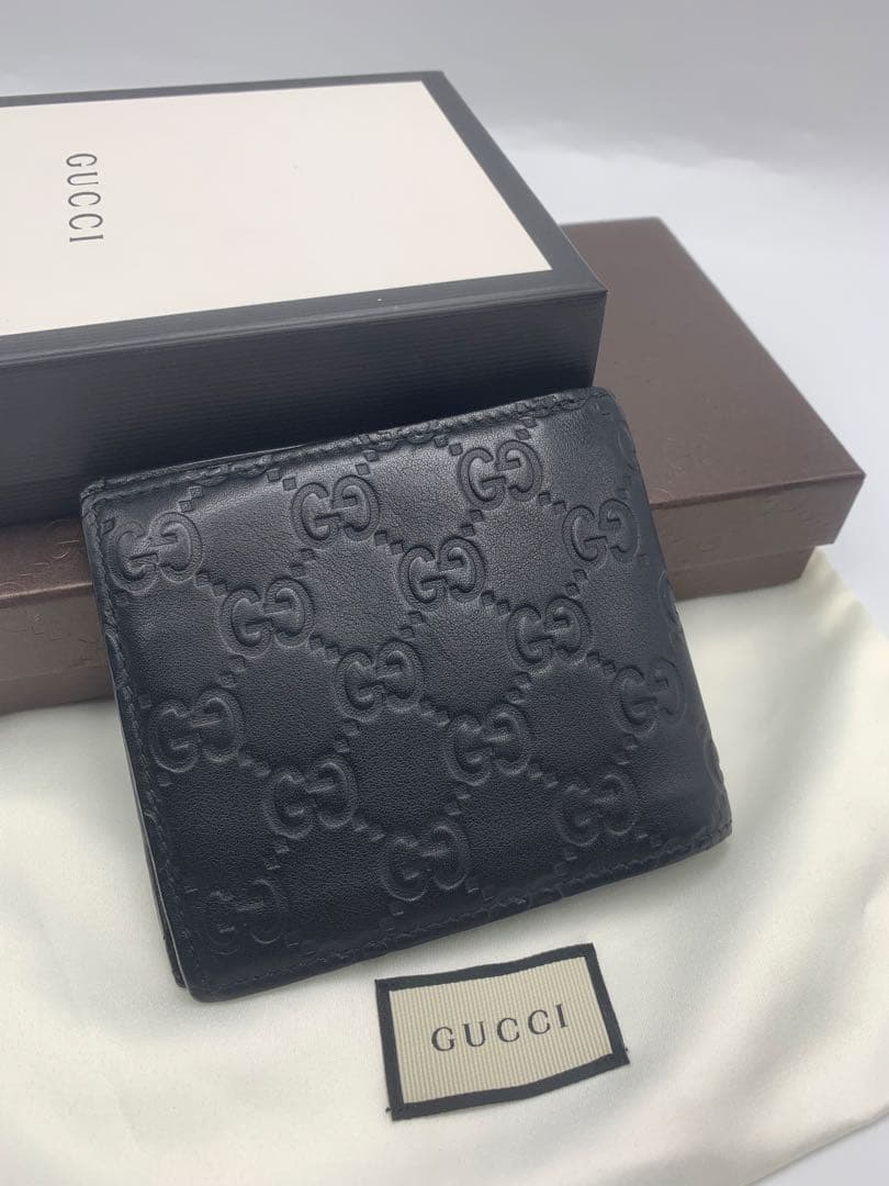 人気　グッチ　折り財布　GGシマ　レザー　ブラック　フラップ　GG柄 P55