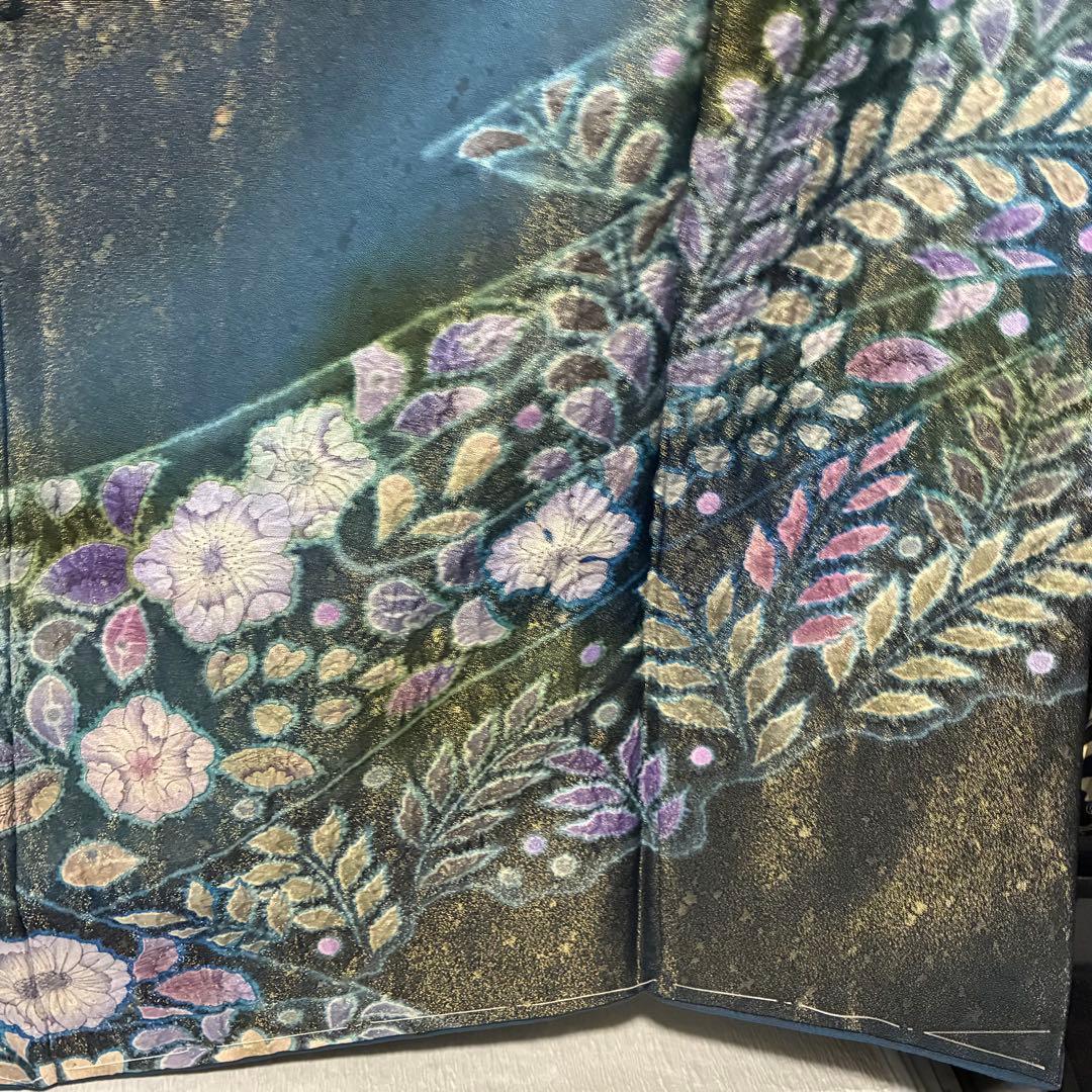 D43 訪問着 辻ヶ花 絞り 金通し 正絹 着物 袷 しつけ糸未使用極美品