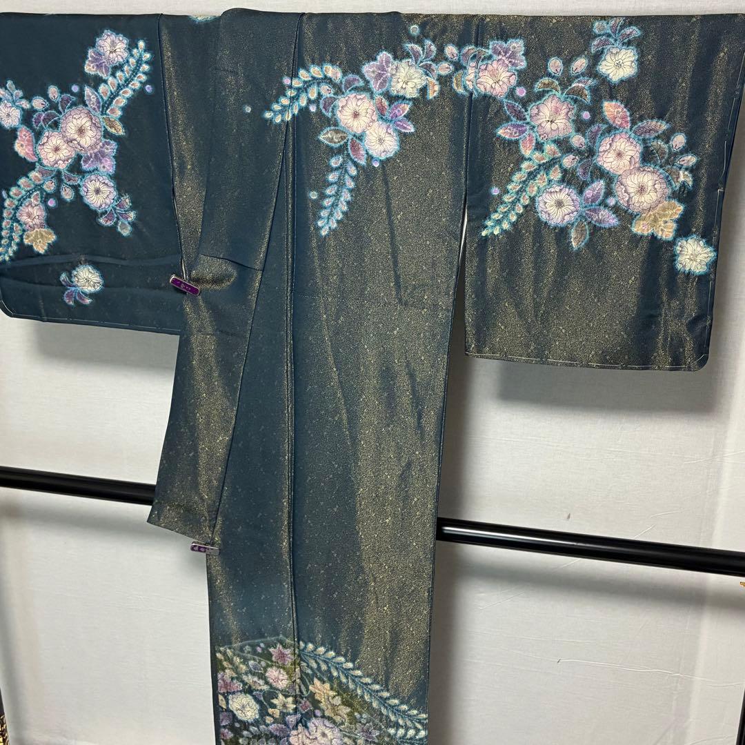 D43 訪問着 辻ヶ花 絞り 金通し 正絹 着物 袷 しつけ糸未使用極美品