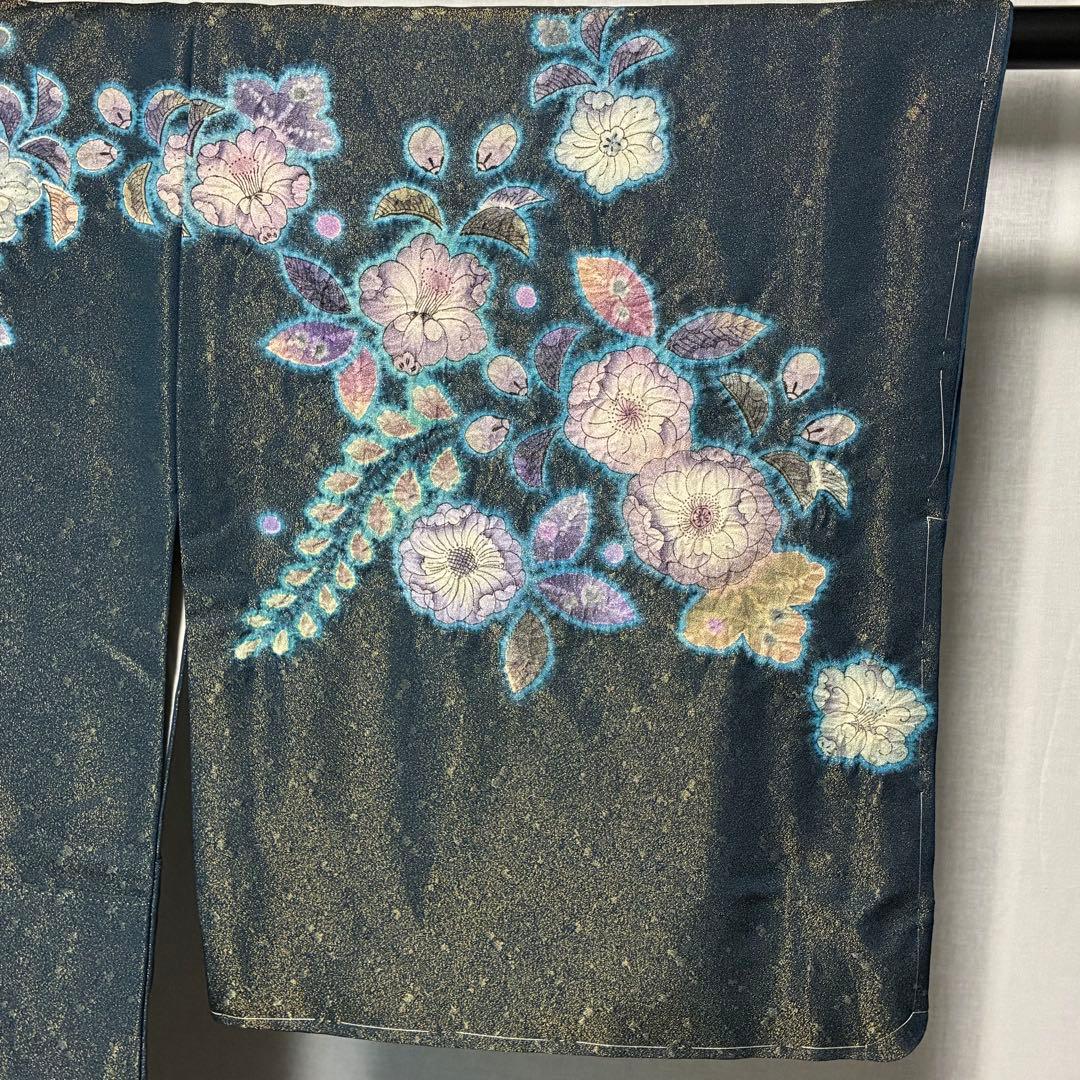 D43 訪問着 辻ヶ花 絞り 金通し 正絹 着物 袷 しつけ糸未使用極美品
