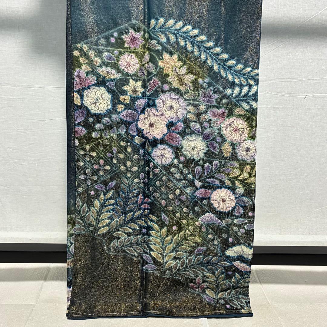 D43 訪問着 辻ヶ花 絞り 金通し 正絹 着物 袷 しつけ糸未使用極美品