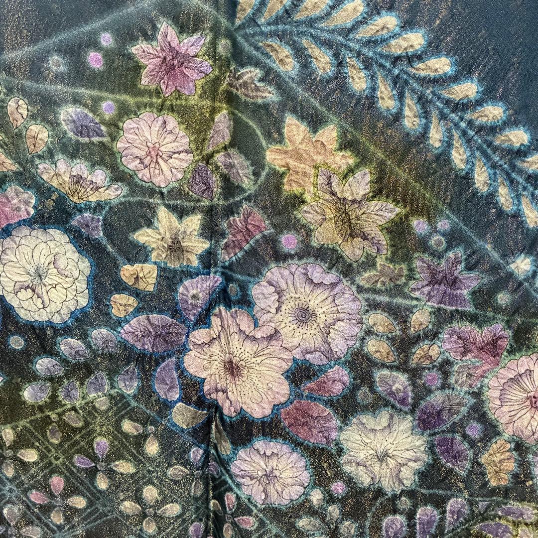 D43 訪問着 辻ヶ花 絞り 金通し 正絹 着物 袷 しつけ糸未使用極美品