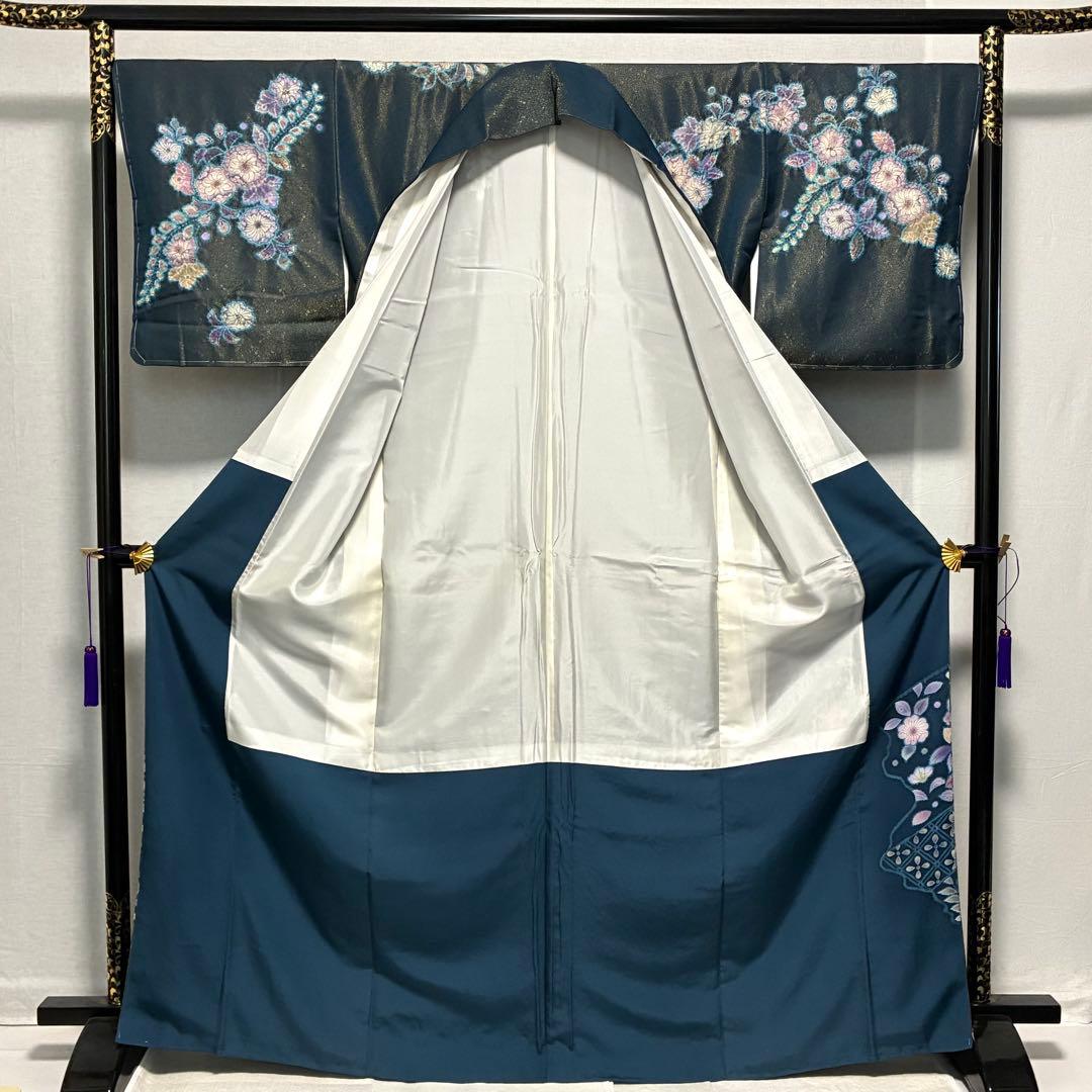 D43 訪問着 辻ヶ花 絞り 金通し 正絹 着物 袷 しつけ糸未使用極美品