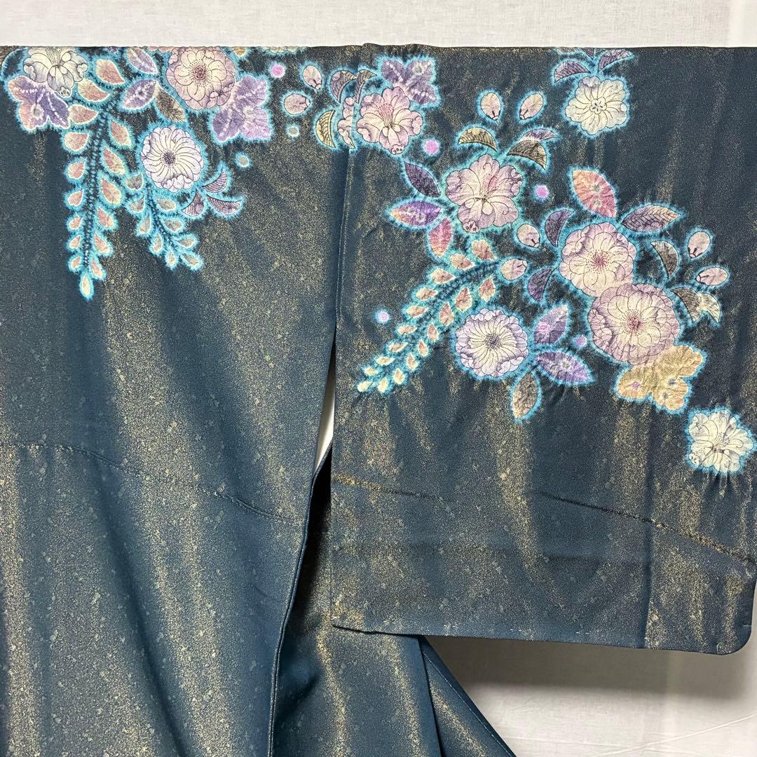 D43 訪問着 辻ヶ花 絞り 金通し 正絹 着物 袷 しつけ糸未使用極美品