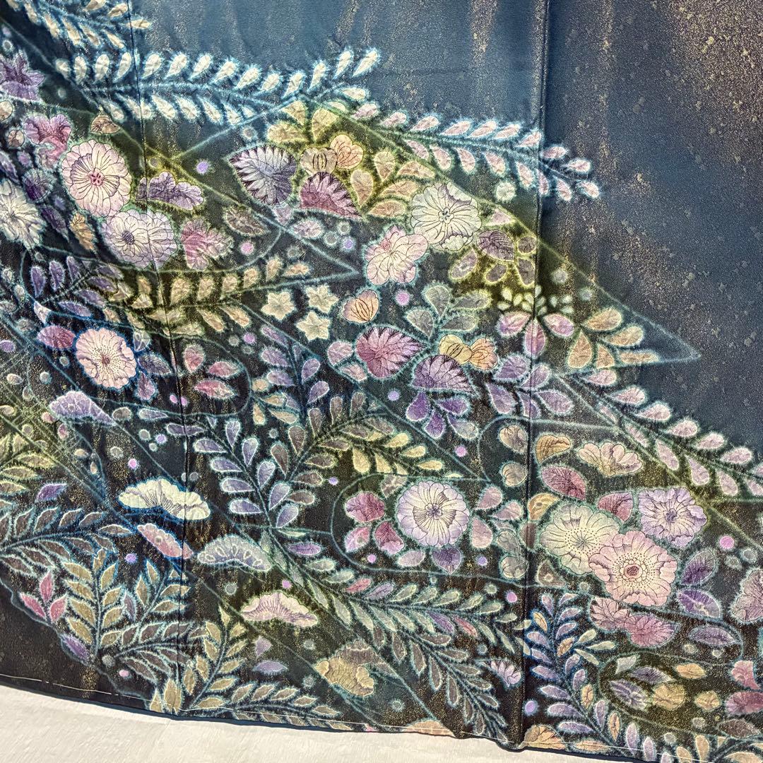 D43 訪問着 辻ヶ花 絞り 金通し 正絹 着物 袷 しつけ糸未使用極美品