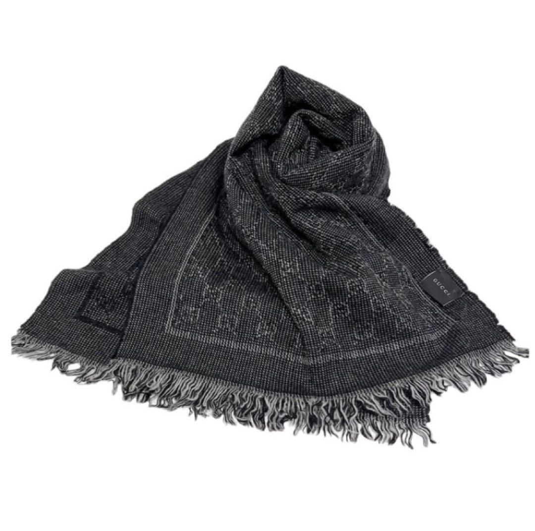 即購入⭕️ GUCCI GGマーク ロゴ ウール ストール マフラー ブラック系