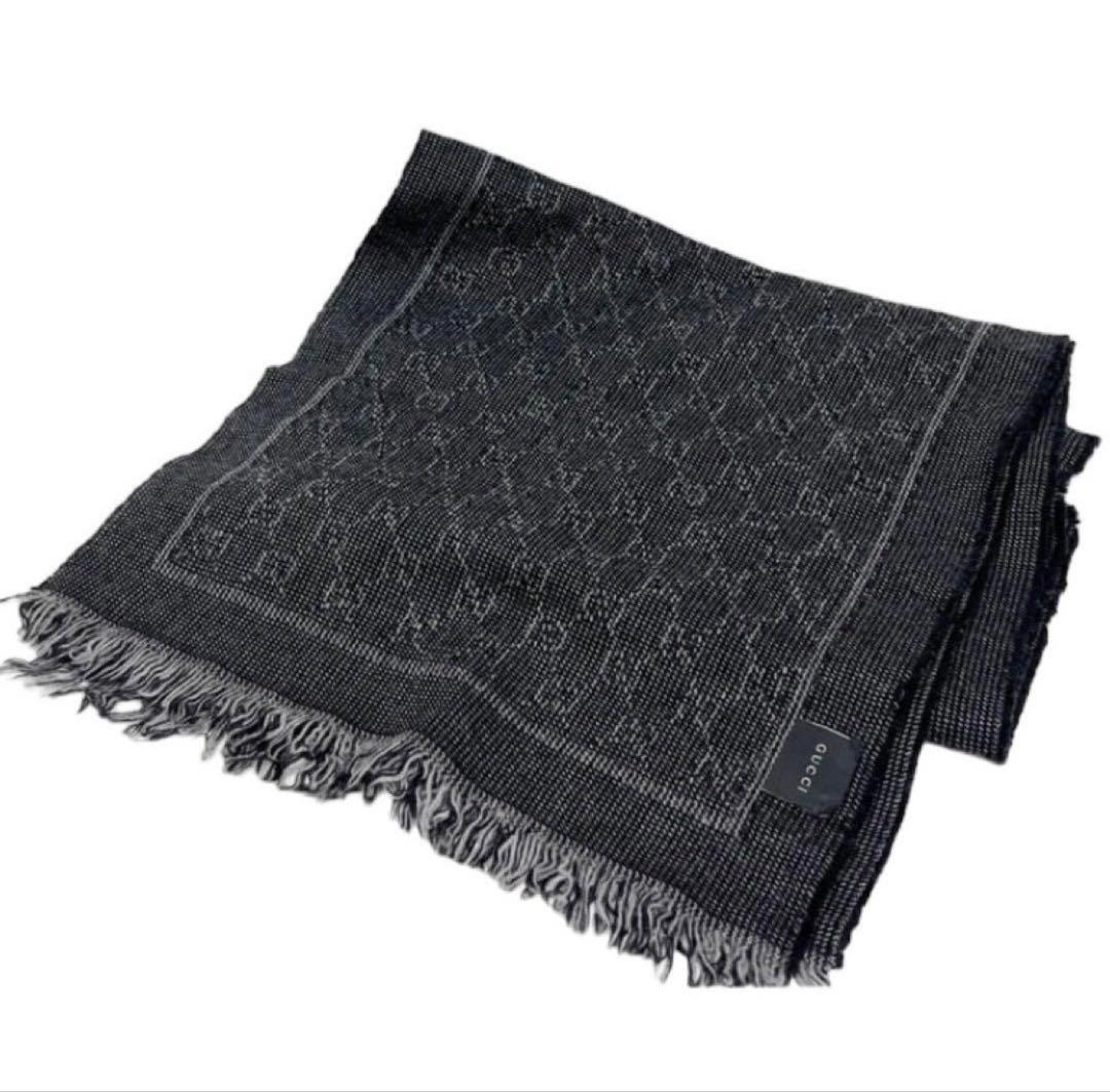 即購入⭕️ GUCCI GGマーク ロゴ ウール ストール マフラー ブラック系