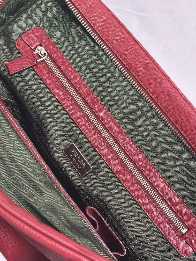 bori PRADA サフィアーノレザー バッグ レッド　ブリーフケース