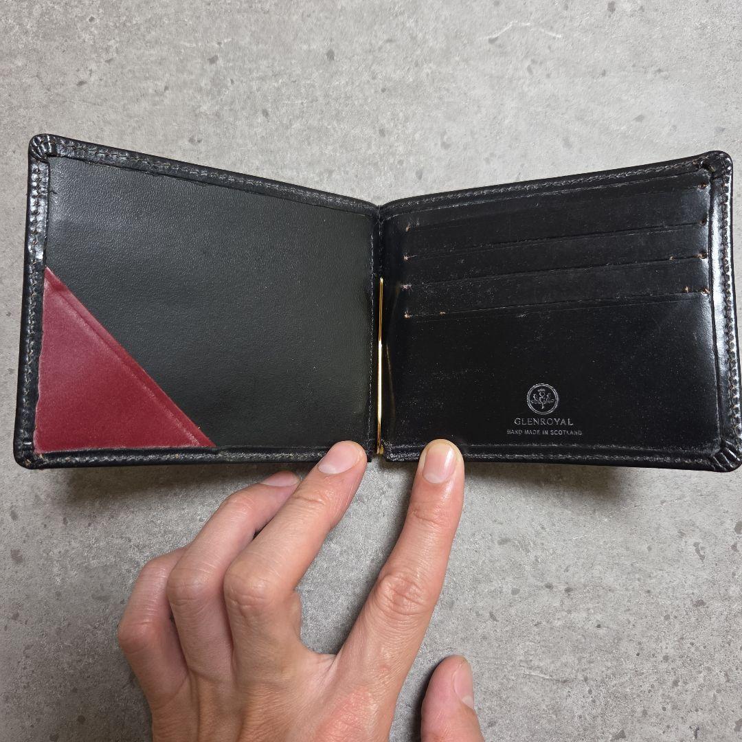 GLEN　グレンロイヤル ブライドルレザー マネークリップ 黒　赤