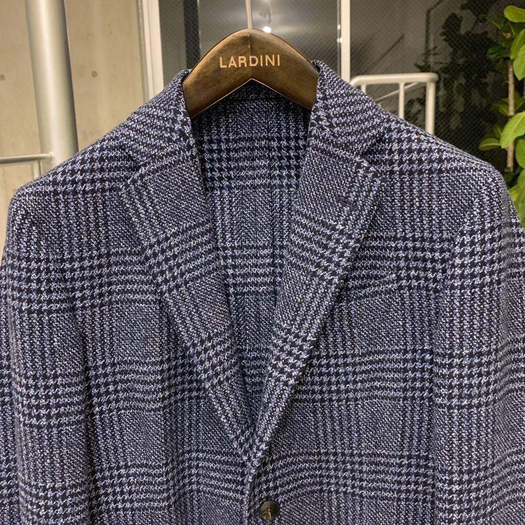 LARDINI ネイビー チェック柄 テーラードジャケット　46