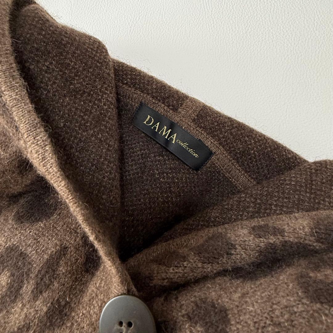 ダーマコレクション　ヤク100% フード付き ポンチョ風ニットコート レオパード