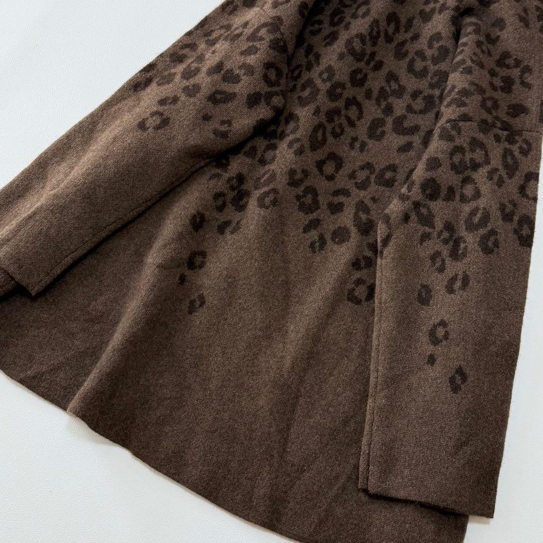 ダーマコレクション　ヤク100% フード付き ポンチョ風ニットコート レオパード