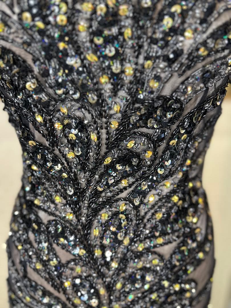 JAVANI☆エレガントなブラックビーズ刺繍ドレス