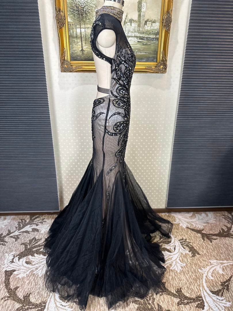 JAVANI☆エレガントなブラックビーズ刺繍ドレス