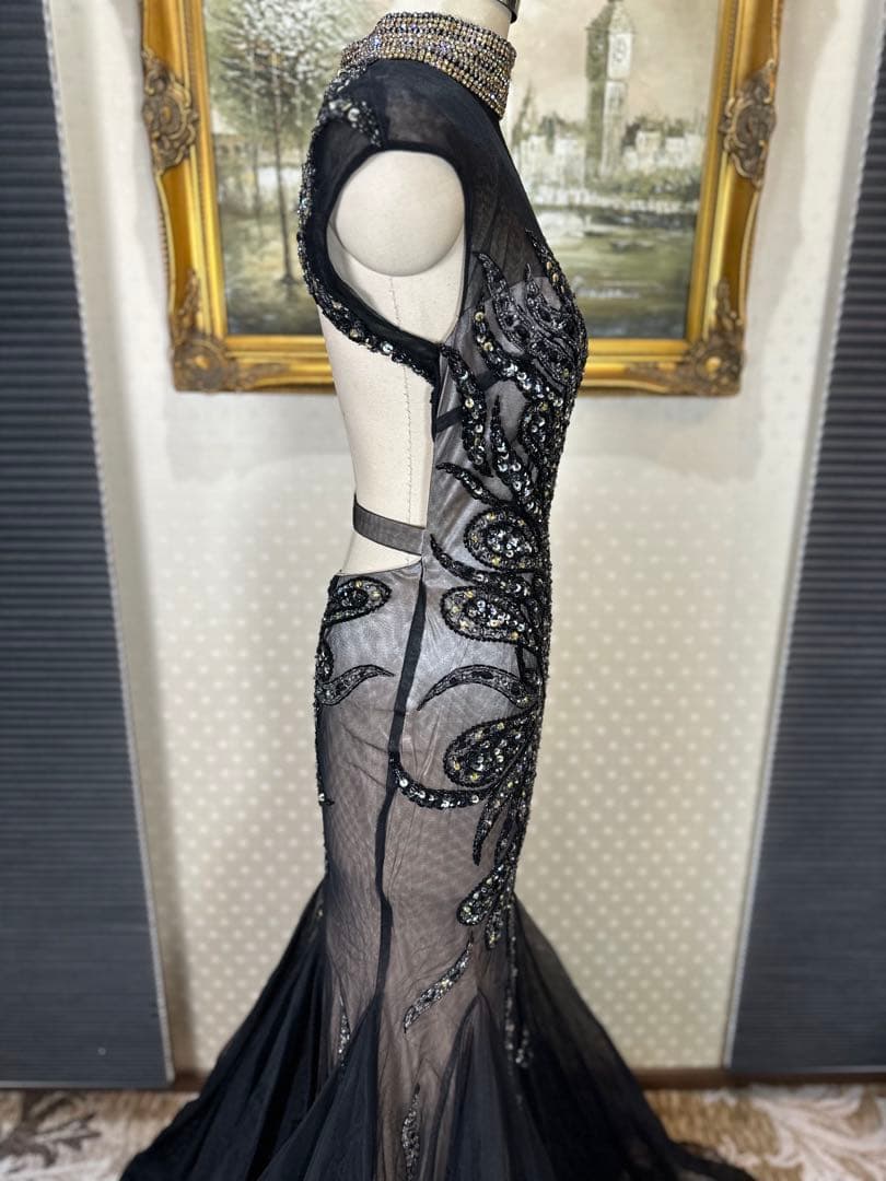 JAVANI☆エレガントなブラックビーズ刺繍ドレス