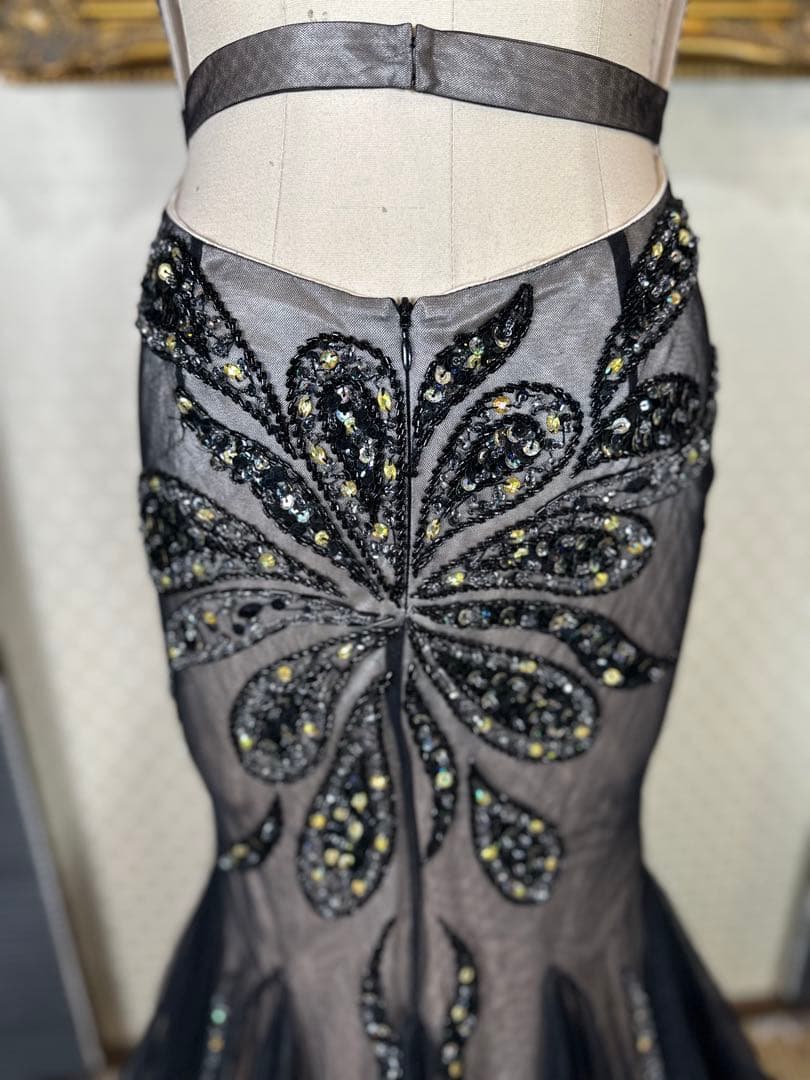 JAVANI☆エレガントなブラックビーズ刺繍ドレス