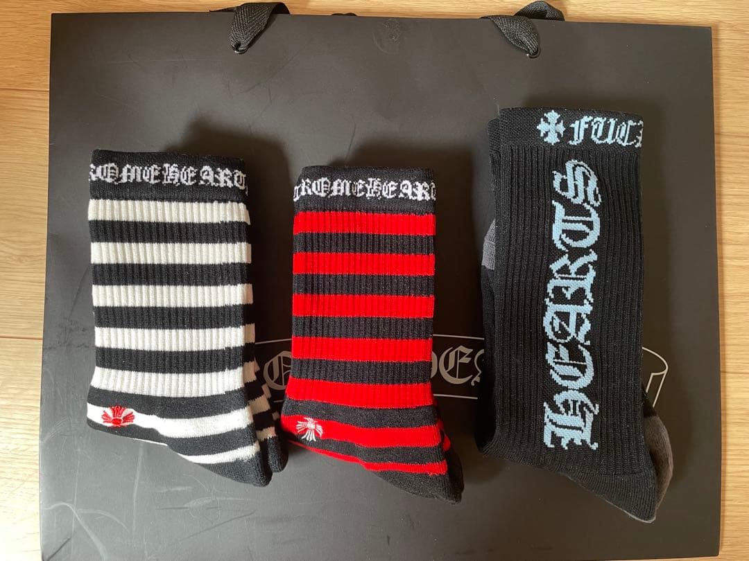 クロムハーツ ボーダー クロス ロゴ靴下 Mサイズ　組み合わせ25cm-27cm