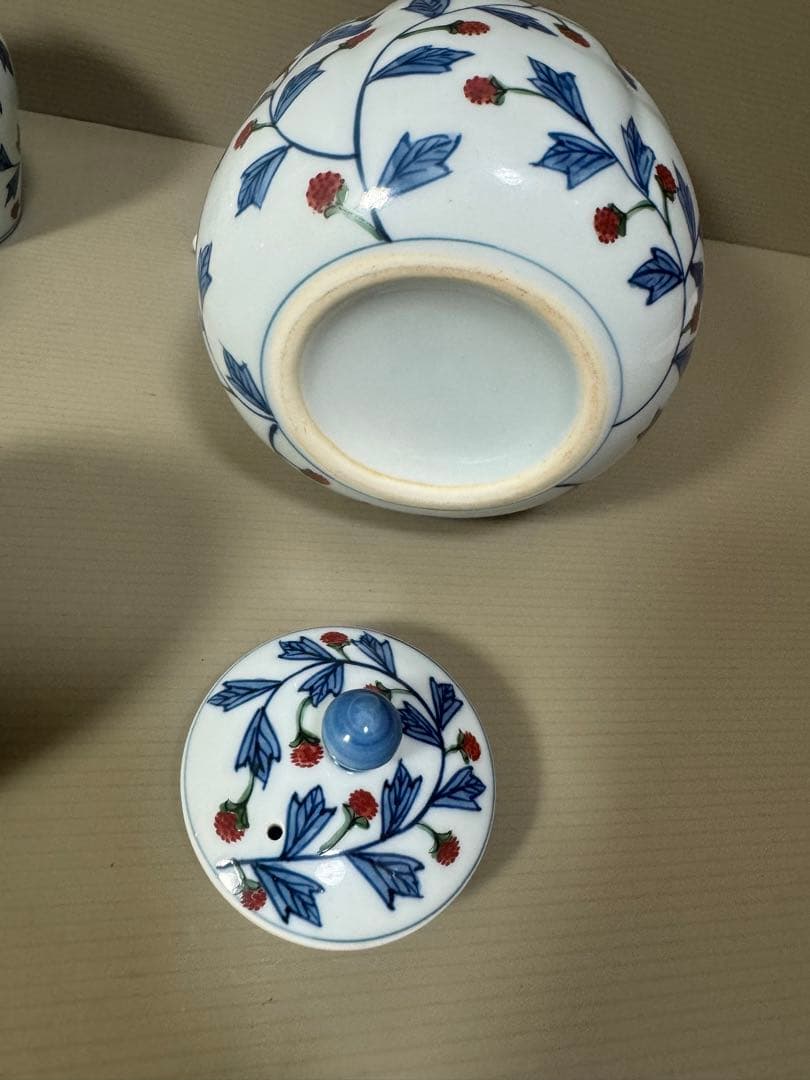 2199 源右衛門 染錦苺絵 茶器セット　急須1客　湯呑5客