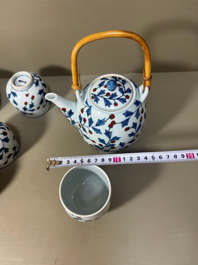 2199 源右衛門 染錦苺絵 茶器セット　急須1客　湯呑5客