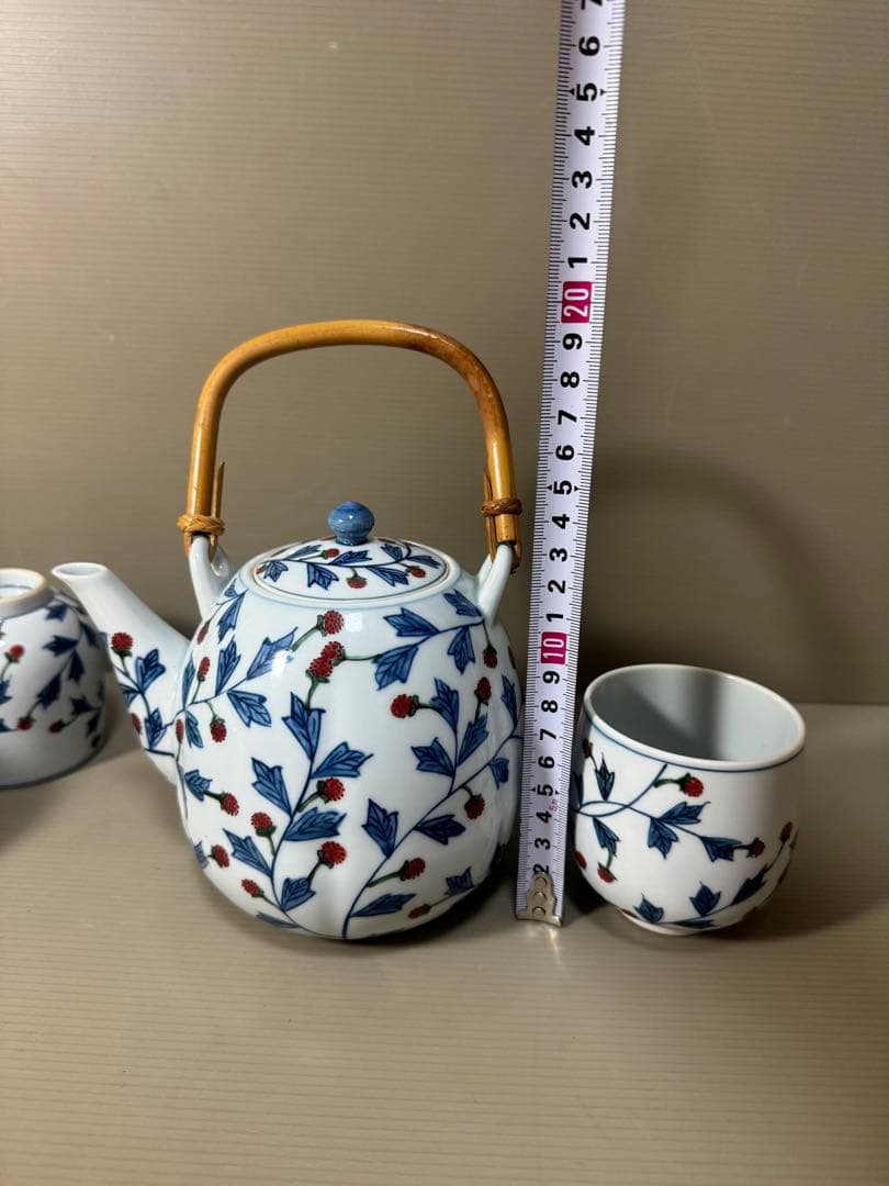 2199 源右衛門 染錦苺絵 茶器セット　急須1客　湯呑5客