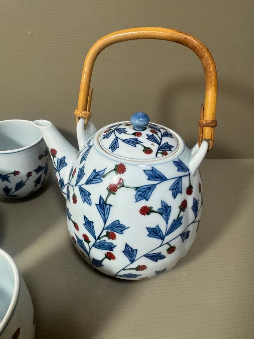 2199 源右衛門 染錦苺絵 茶器セット　急須1客　湯呑5客