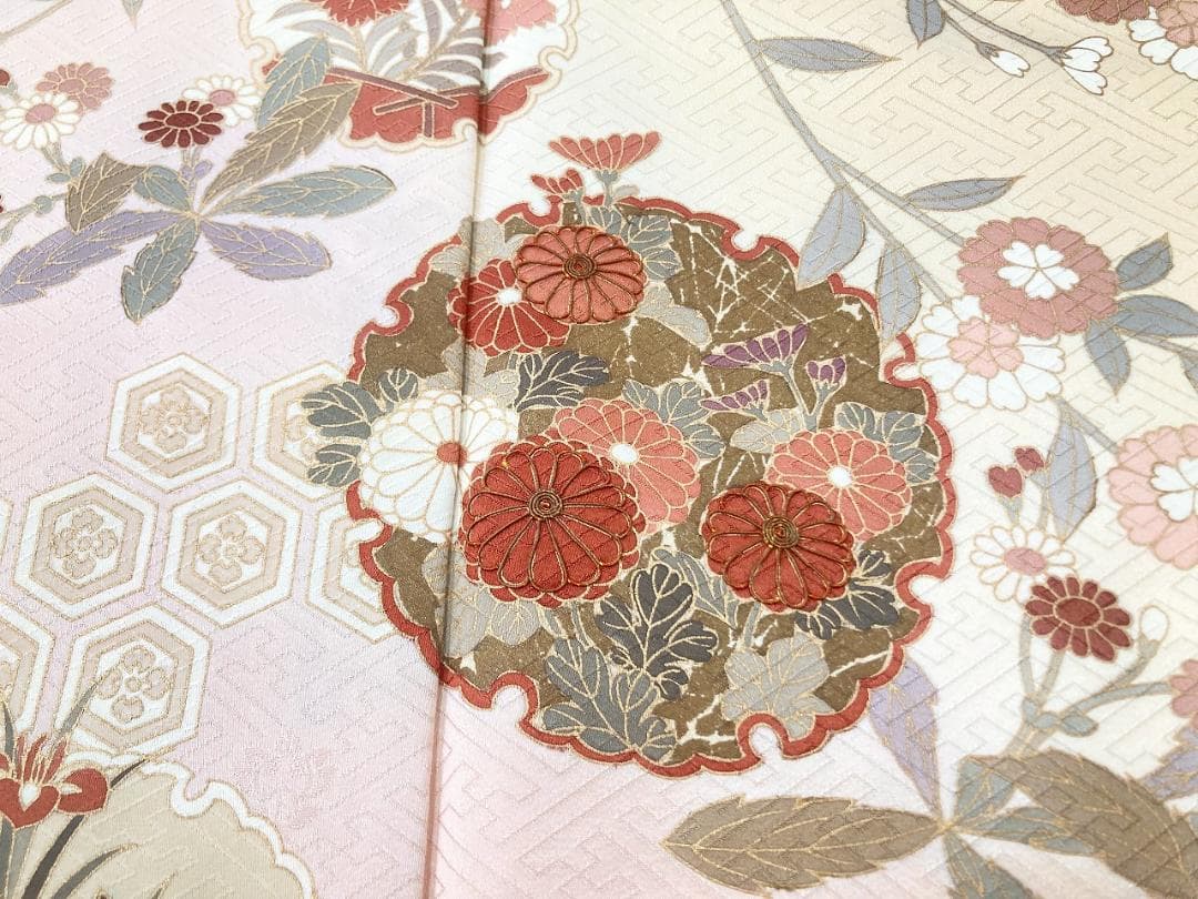 未使用 吾妻徳穂 吉澤の友禅 訪問着 袷 黄色 ピンク パステル 1405